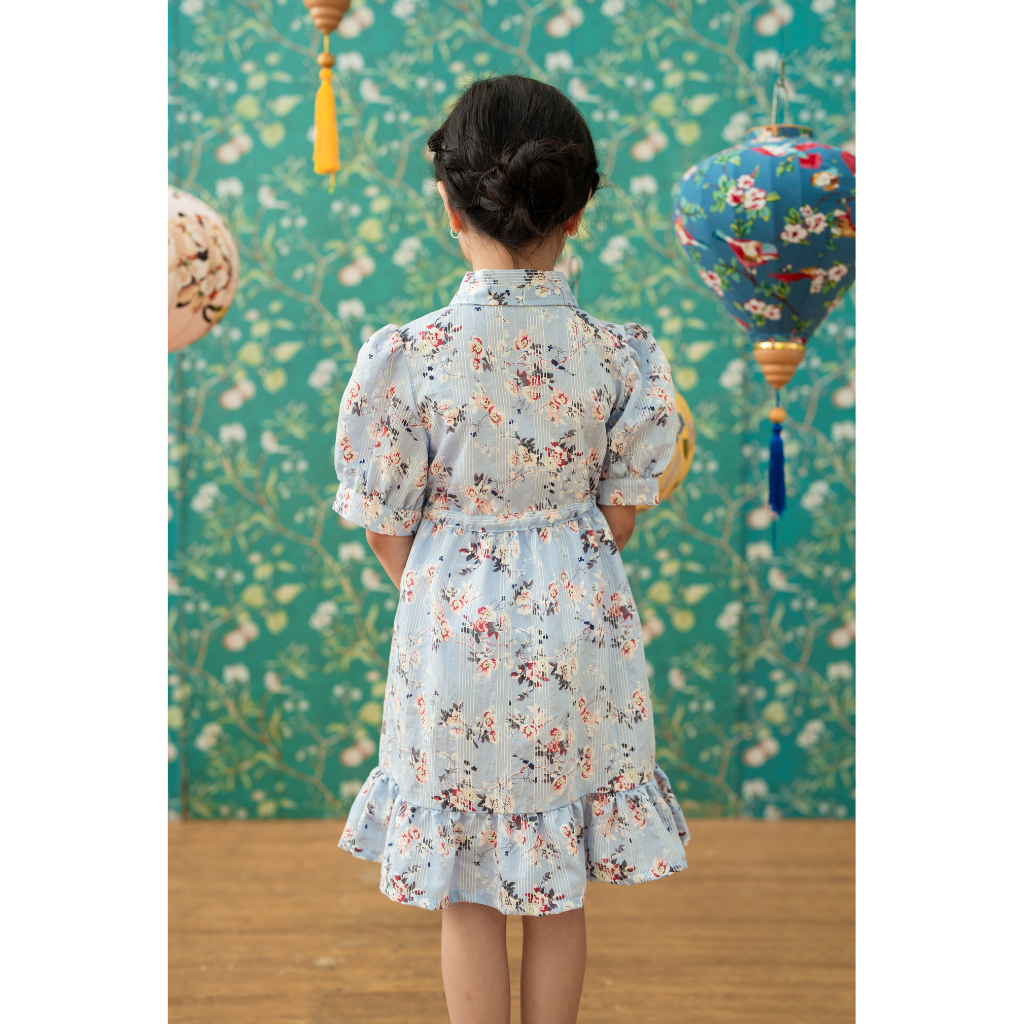 Ayaco Mini Shu Hua Floral Dress (Sky/Blush)