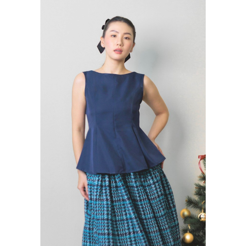 Ayaco Momo Peplum Top - Navy