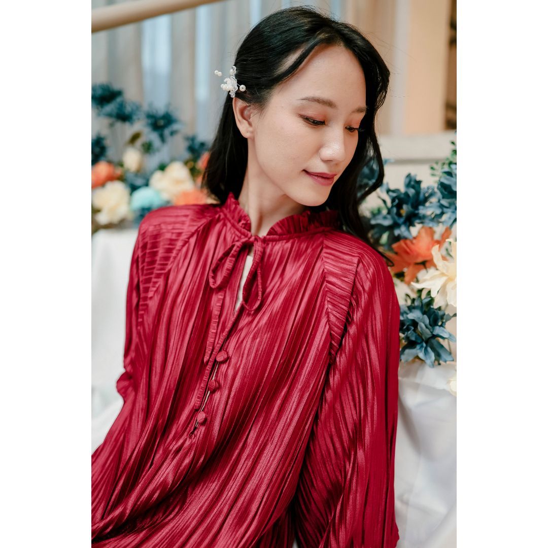Ha Rin Pleats Dress (Wine)