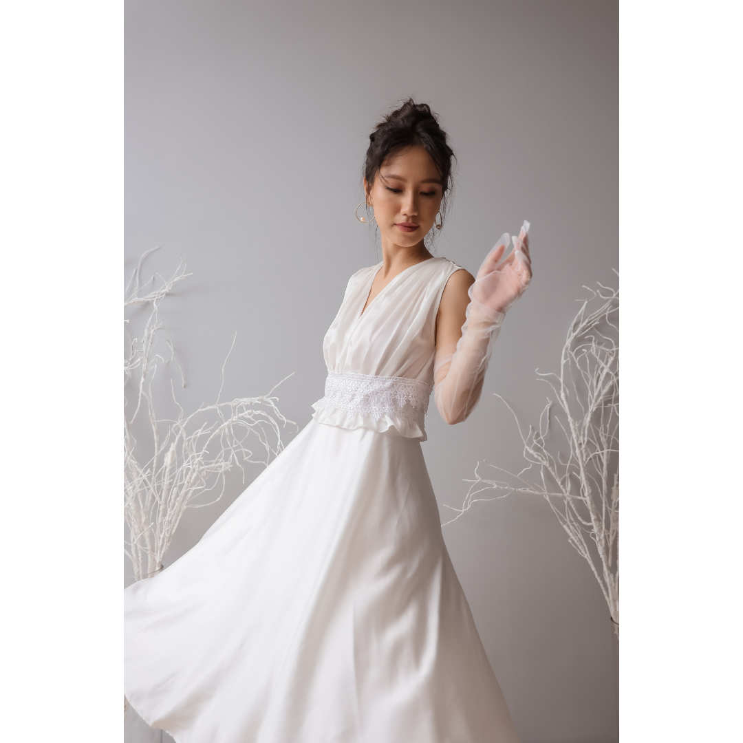 Bundle Dae Draped Dress + Dae Tulle Sleeve (Snow/Onyx)