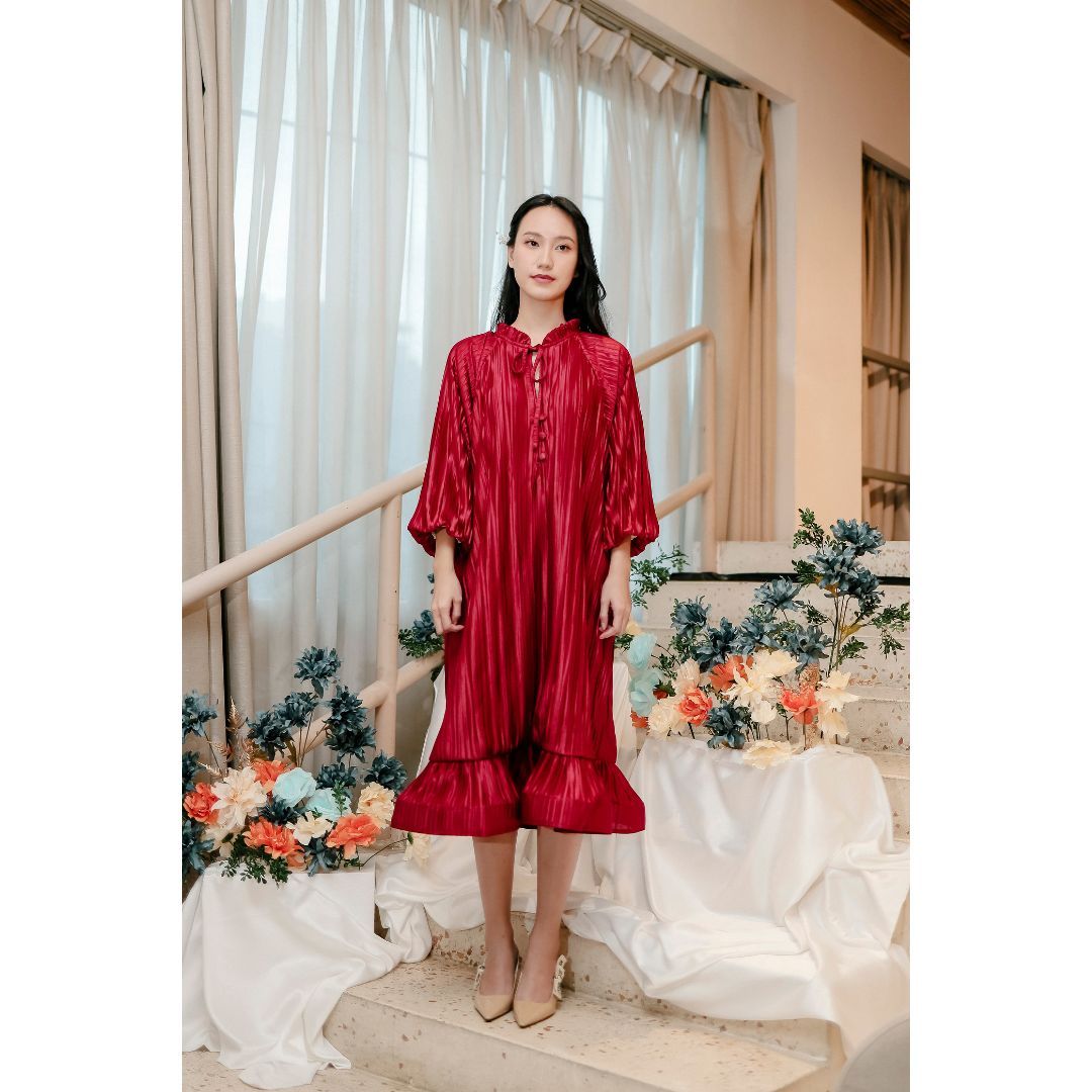 Ha Rin Pleats Dress (Wine)